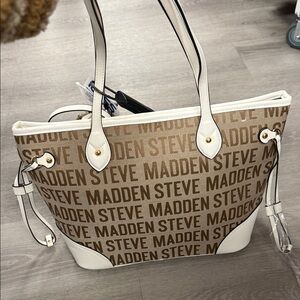 Steve Madden Brown and White Logo Tote